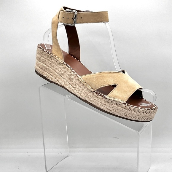 Franco Sarto Pellia Espadrille Sandals Size 10M Sand Suede Wedge Ankle Strap - Picture 1 of 10